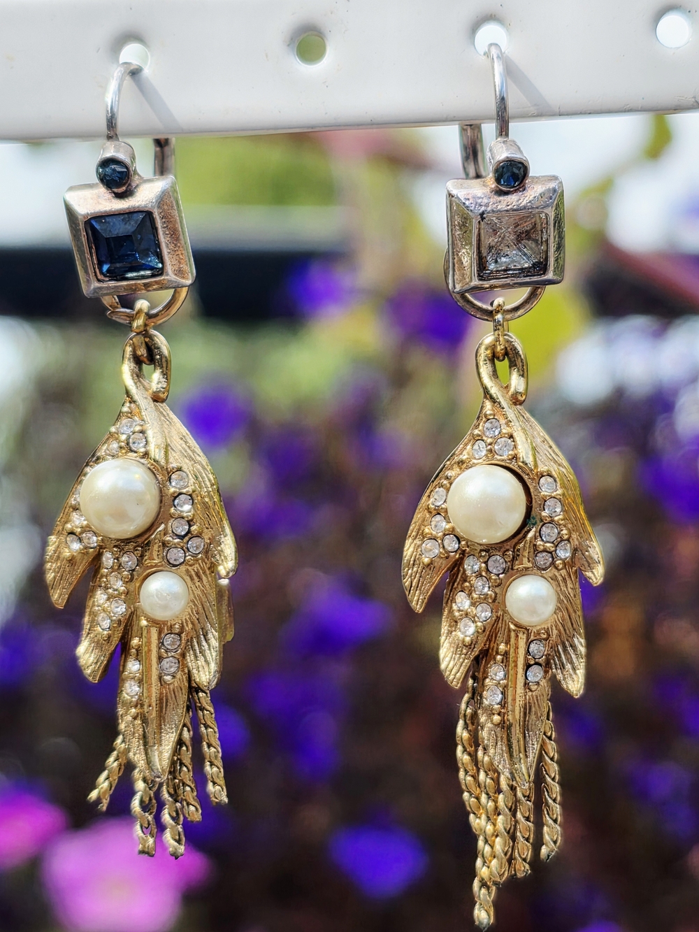 Gold Pearl Drop Earrings with Crystal Accents